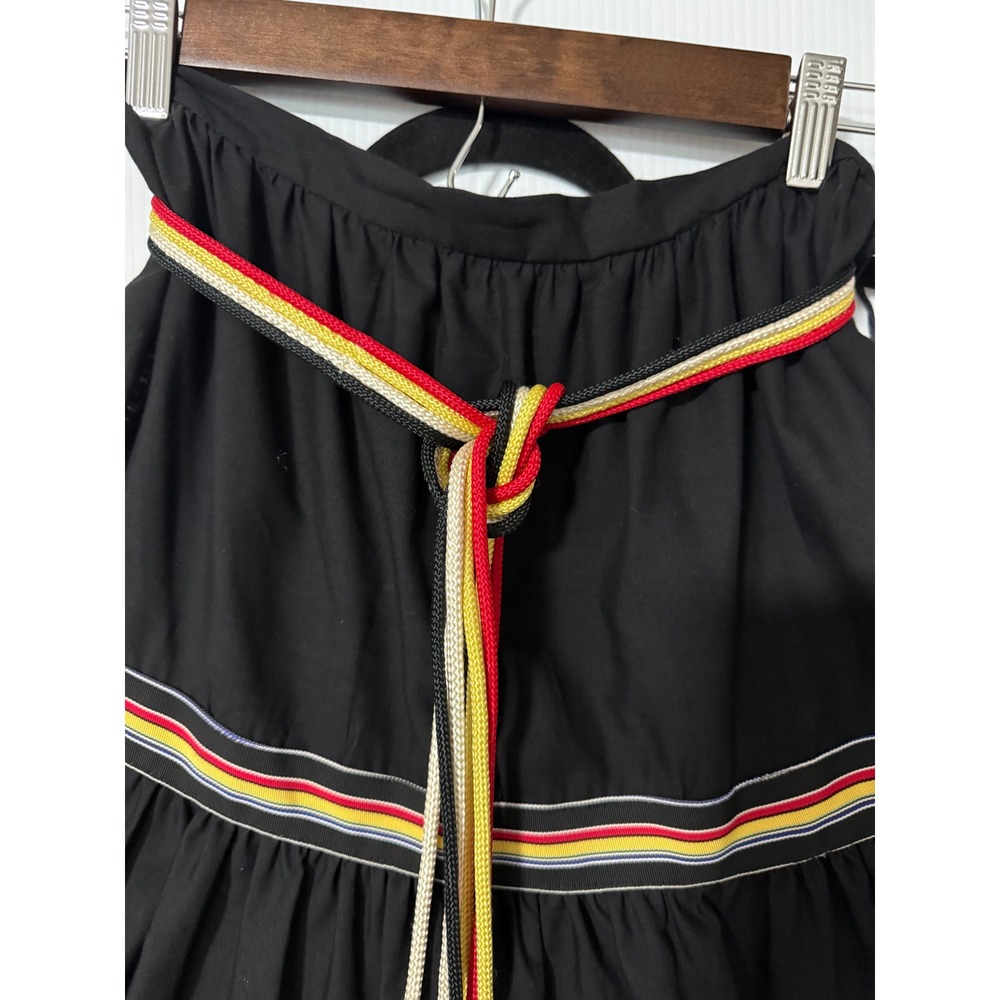 Victor Costa Vintage Tiered Maxi Skirt Black Rick Rack Boho Folk Belted Size 12 - Picture 4 of 8